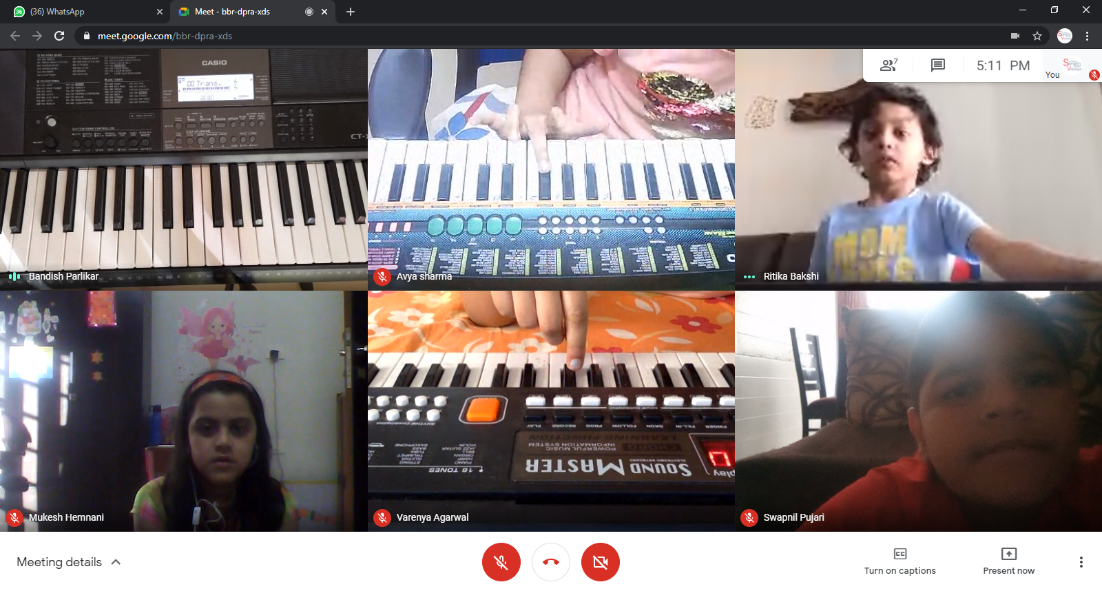 SSSSV student attending online music class via Google Meet
