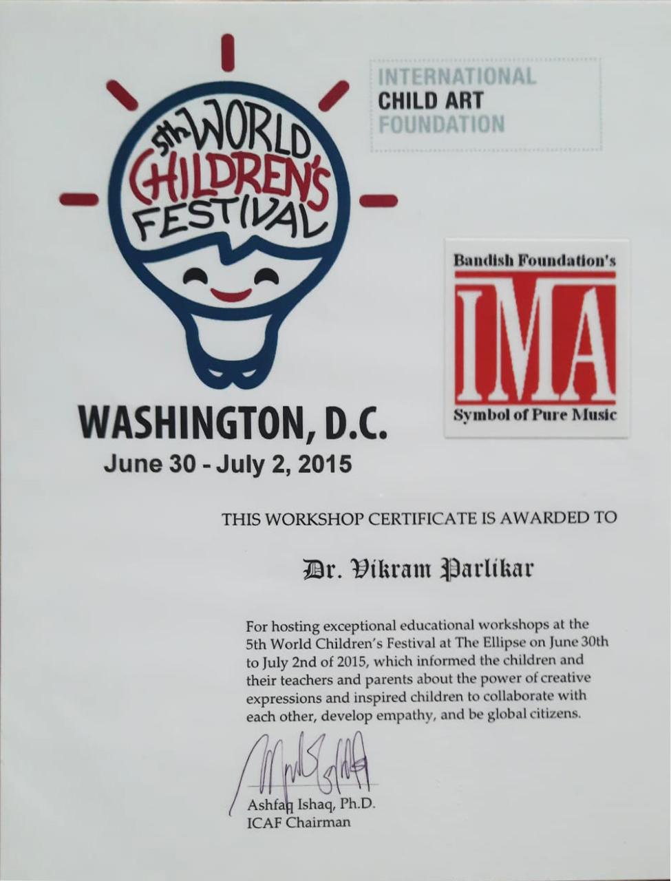 SSSSV certificate of excellence in music education